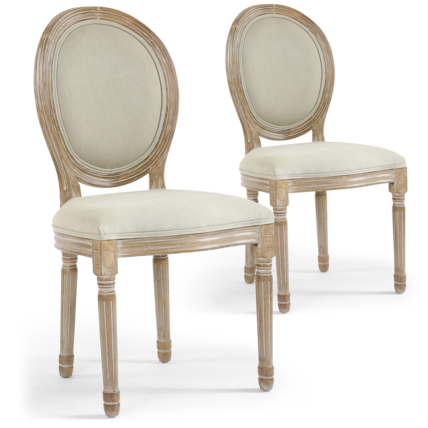 Louis XVI Set mit 2 Medaillon Stühlen, Stoffbezug Beige