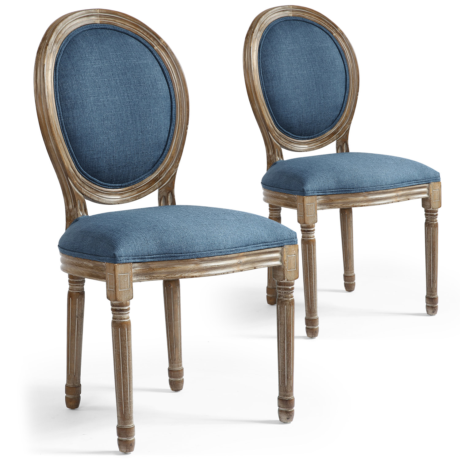 Louis XVI Set mit 2 Medaillon Stühlen, Stoffbezug Blau