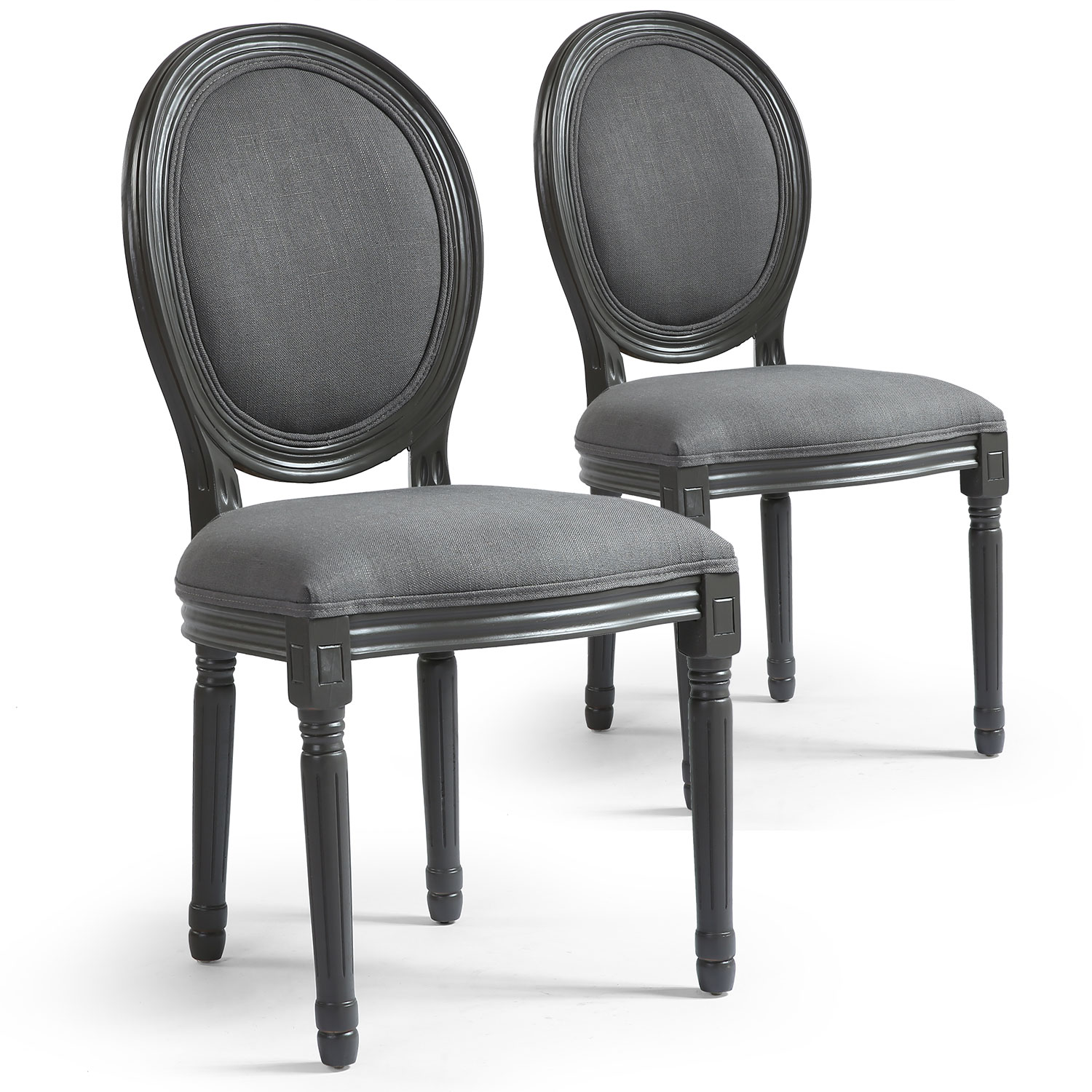 Lot de 2 chaises de style médaillon Louis XVI Gris Tissu Gris