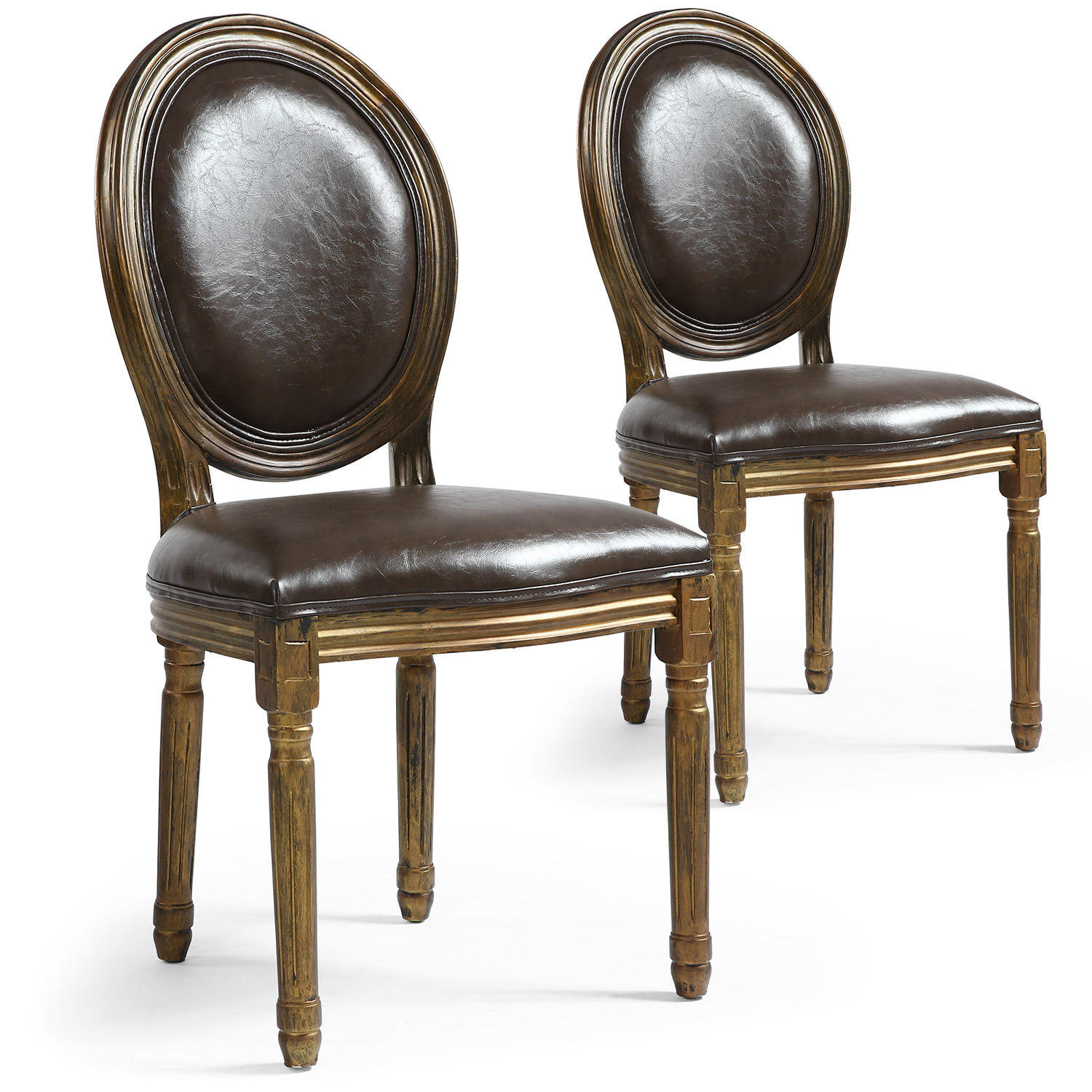 Lot de 20 chaises de style, chaises Louis XVI Simili (P.U) marron et bois patiné or