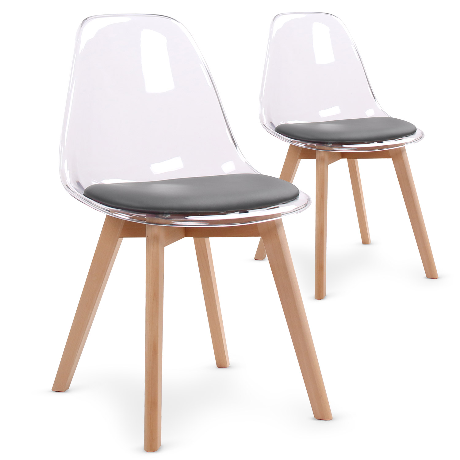 Bovary Plexi Set mit 2 skandinavischen Stühlen Grau