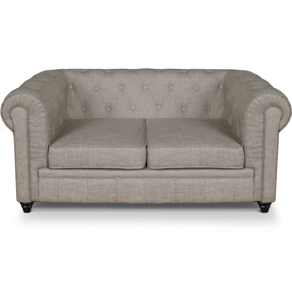 Grand Canapé Chesterfield 2-Sitzer Sofa mit Leinen Effekt Beige