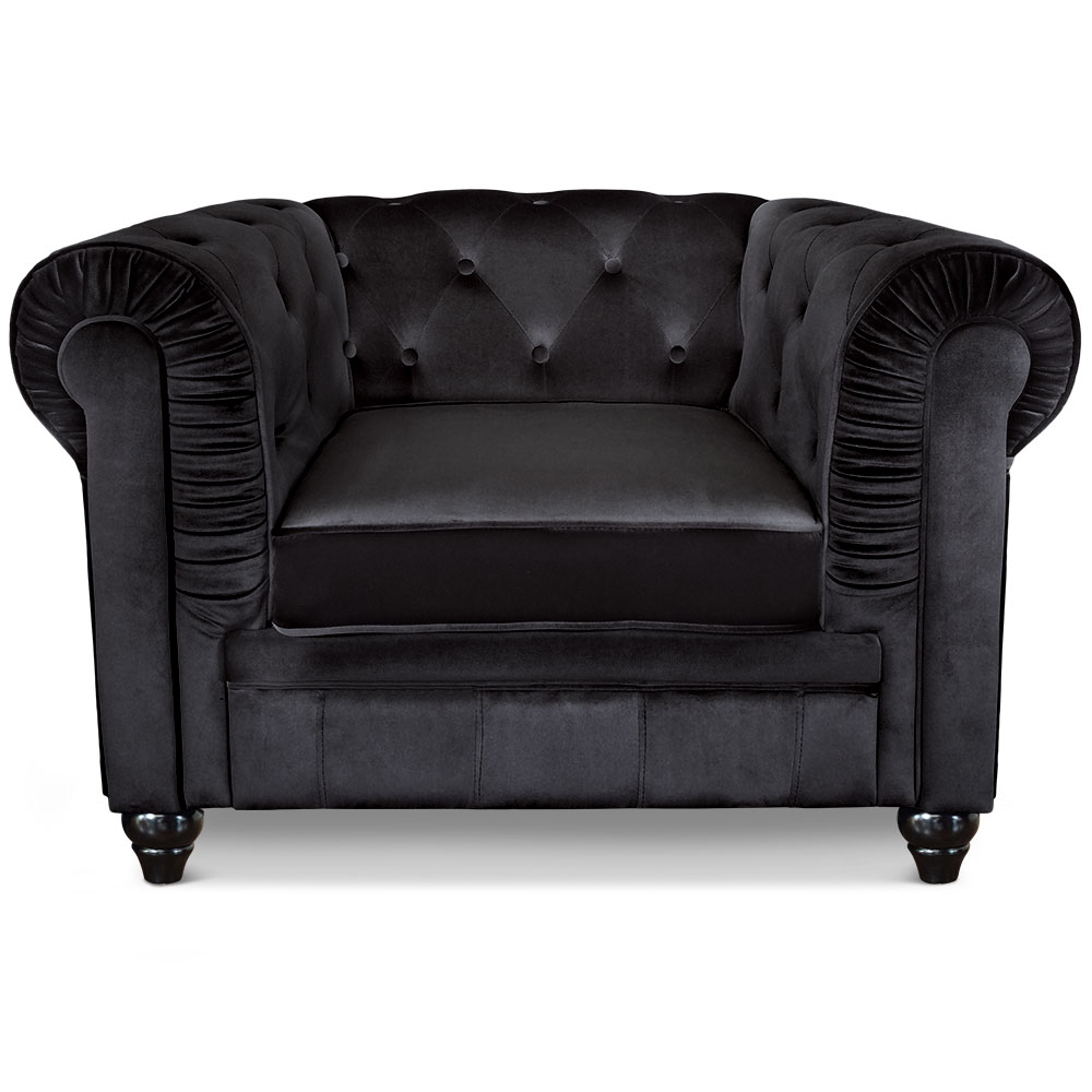 Grand fauteuil Chesterfield - Sessel mit Samtbezug Schwarz