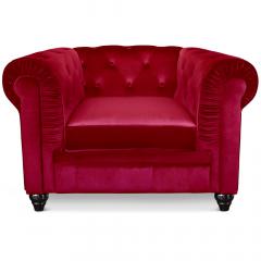Le véritable fauteuil Chesterfield capitonné velours rouge
