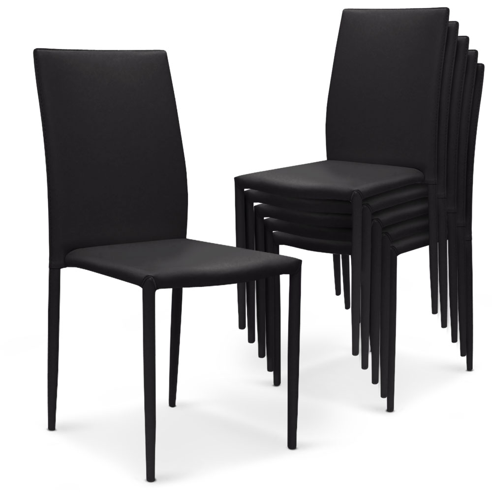 Modan Set mit 6 stapelbaren Stühlen aus Kunstleder Schwarz