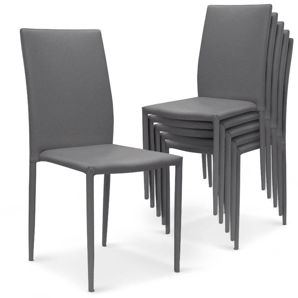 Modan Set mit 6 stapelbaren Stühlen aus Kunstleder Grau