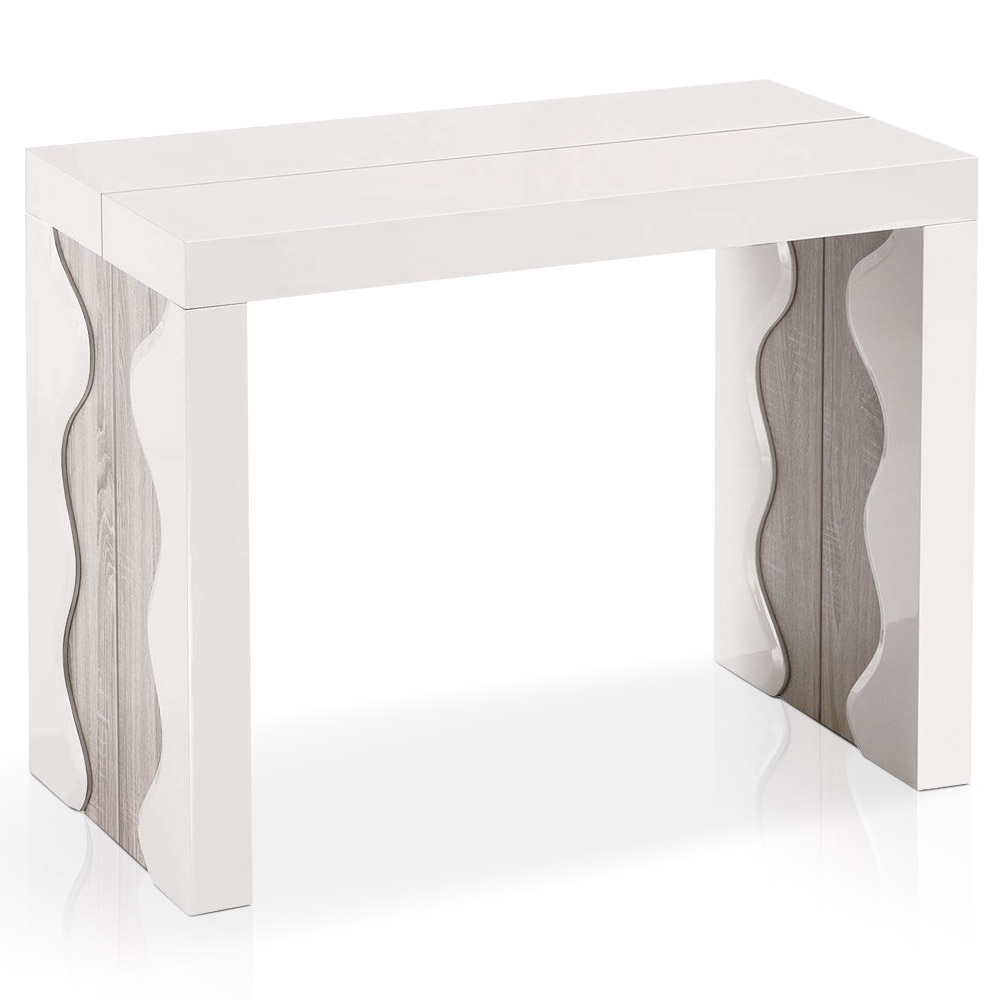 Table-console extensible 3 rallonges Ariel Laquée coloris ivoire & Chêne