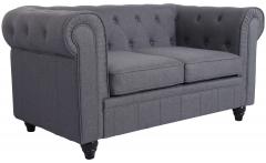 Grand Canapé Chesterfield 2-Sitzer Sofa mit Leinen Effekt Grau