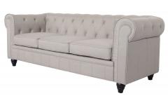 Grand Canapé Chesterfield 3-Sitzer Sofa mit Leinen Effekt Beige