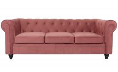 Grand canapé 3 places Chesterfield Velours Rose