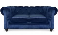 Grand Canapé Chesterfield 2-Sitzer Sofa mit Samtbezug Blau