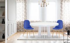 Gao Set mit 4 skandinavischen Stühlen Stoffbezug Blau