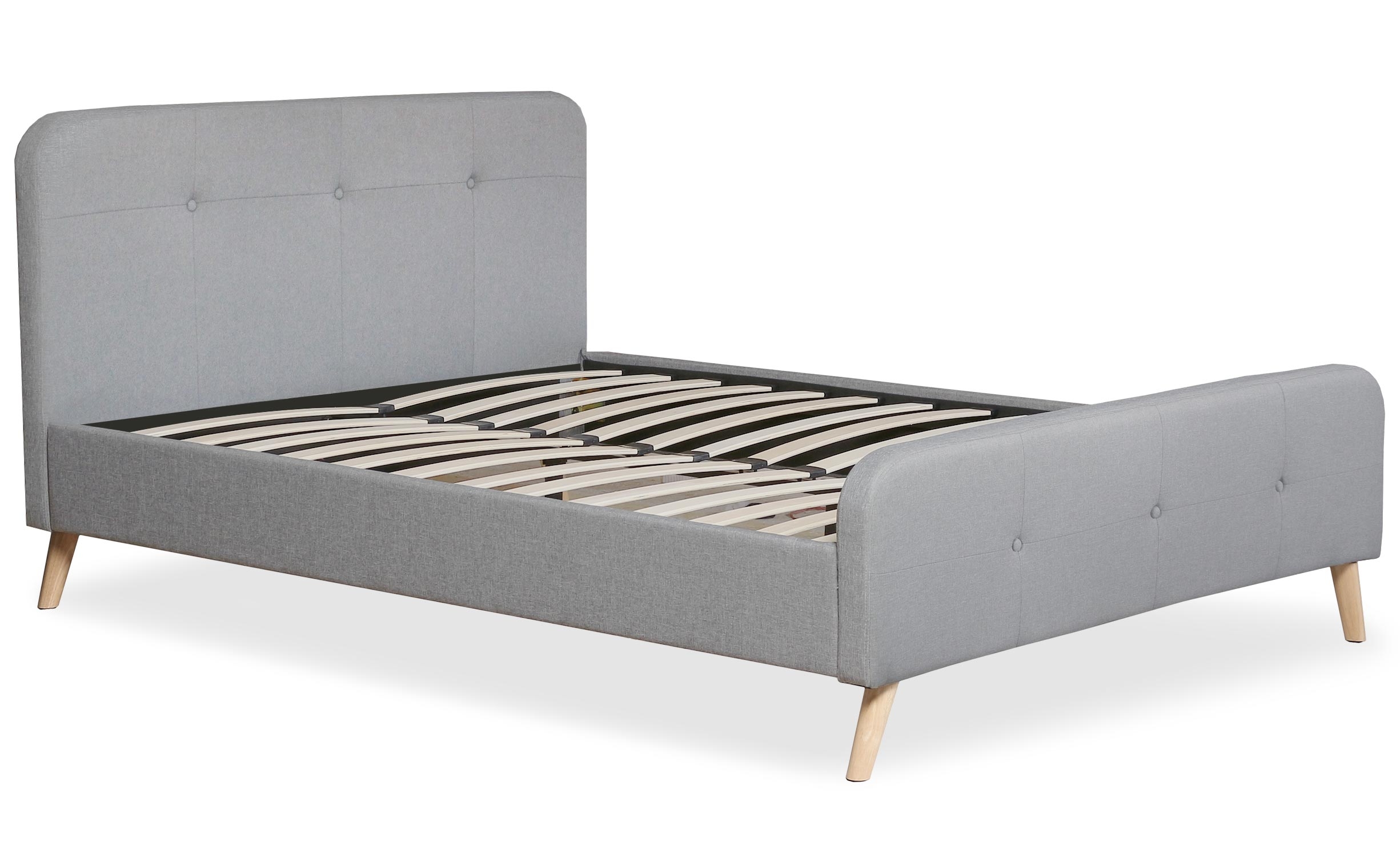Delano Skandinavisches Bett mit Kopfteil und Lattenrost 140x190 cm, Stoffbezug Grau