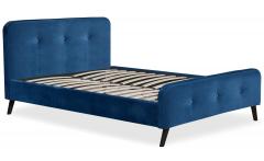 Delano Skandinavisches Bett mit Kopfteil und Lattenrost 140x190cm, Samtbezug Blau