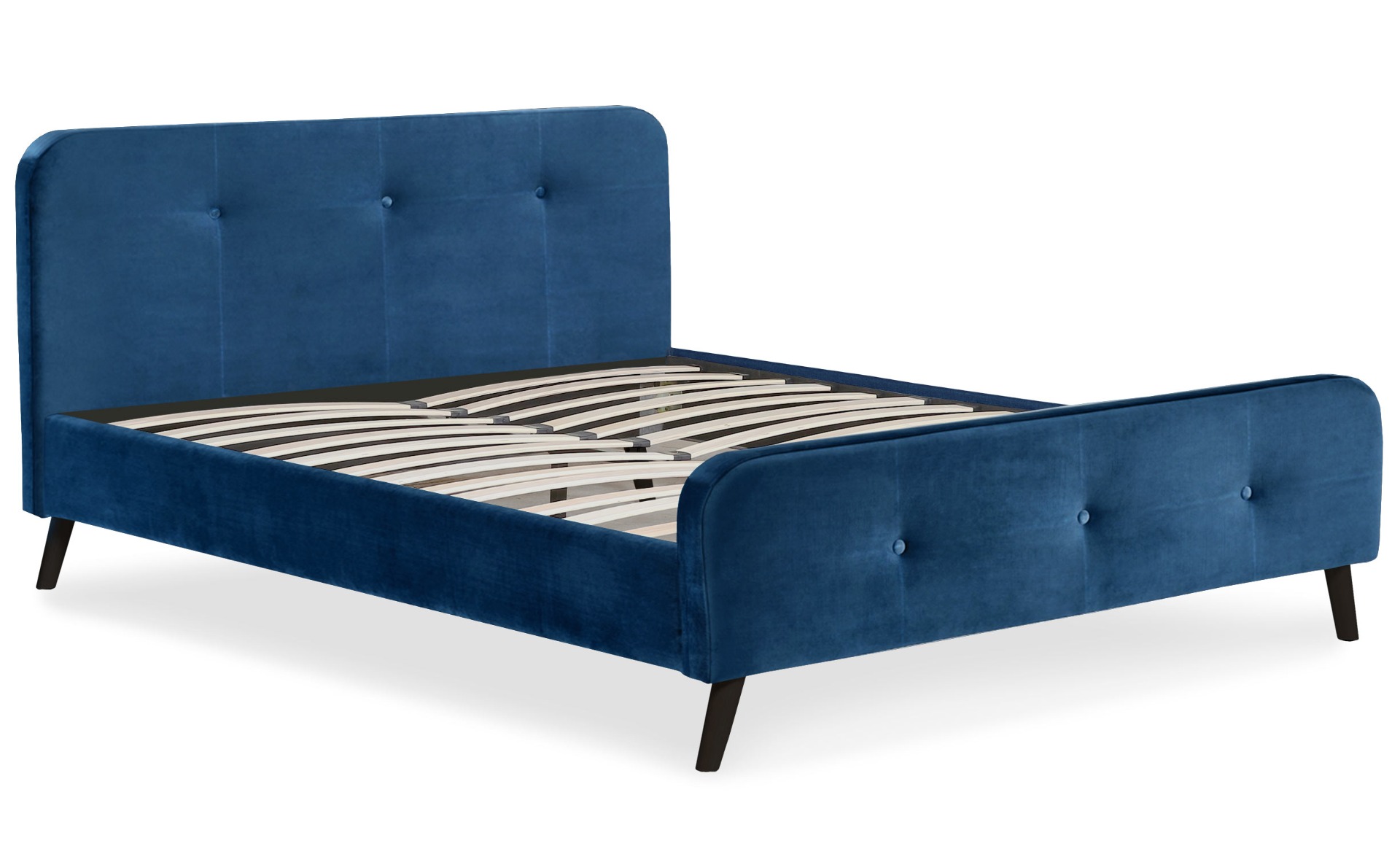 Delano Skandinavisches Bett mit Kopfteil und Lattenrost 160x200 cm, Samtbezug Blau