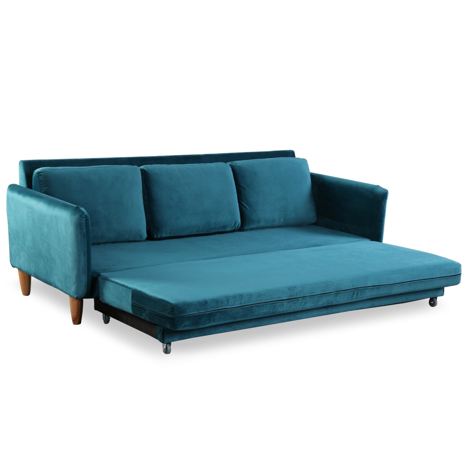 FLIXO 3-Sitzer Schlafsofa mit Samtbezug Blau
