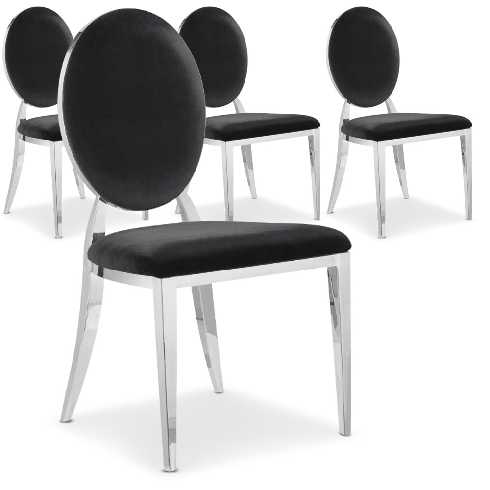 Sofia Set mit 4 Medaillon Stühlen mit Samtbezug, Schwarz