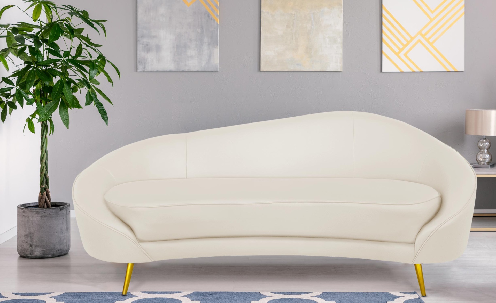 Havane 3-Sitzer-Sofa mit goldenen Metallbeinen und Kunstleder Beige