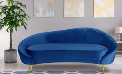 Havane 3-Sitzer-Sofa mit goldenen Metallbeinen und Samtbezug Blau