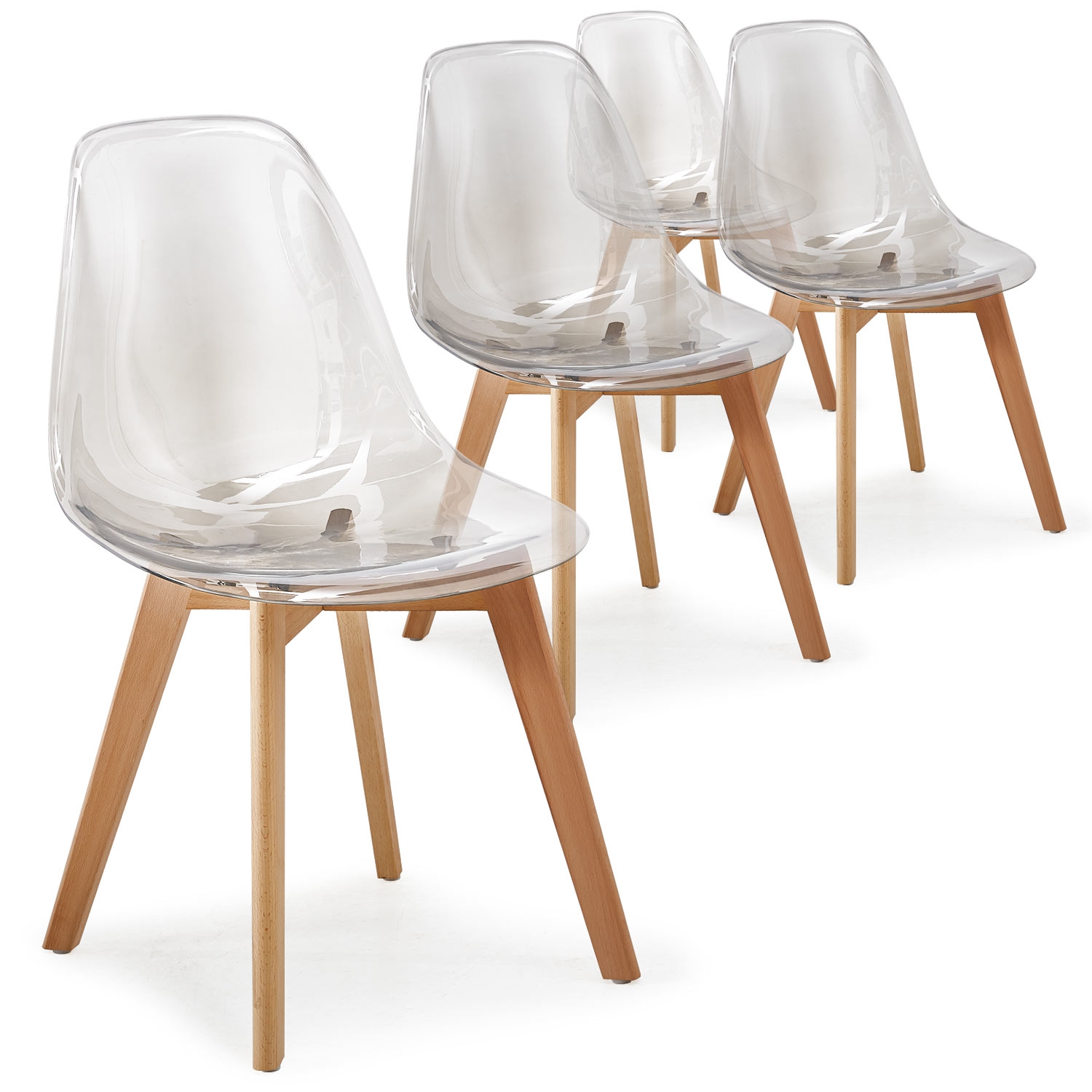Larry Set mit 4 skandinavischen Stühlen Plexi Dunkelgrau