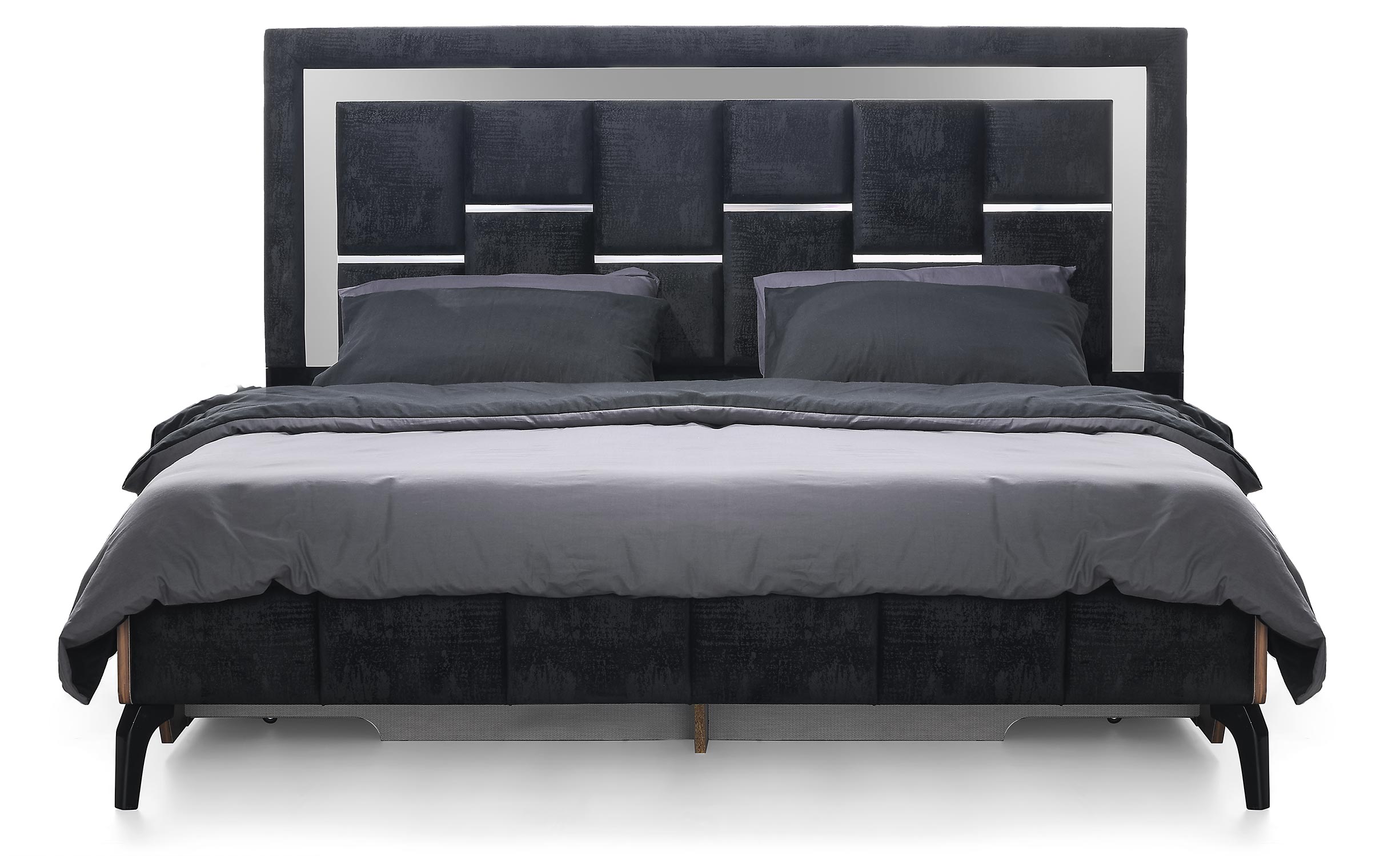 Bett mit Schubladen und Spiegelkopfteil Carmen Sommier 140 cm Black Velvet