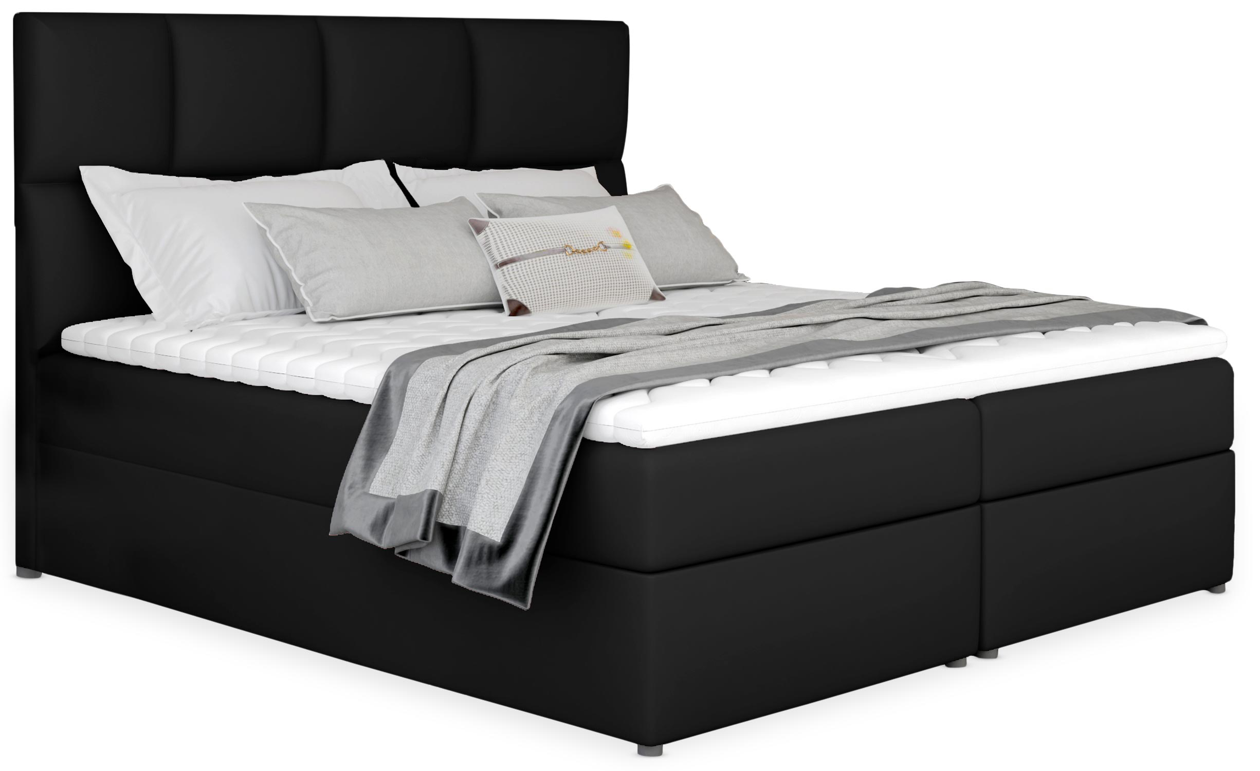 Nalzen Bett mit Matratze und Topper 160cm Simili Schwarz