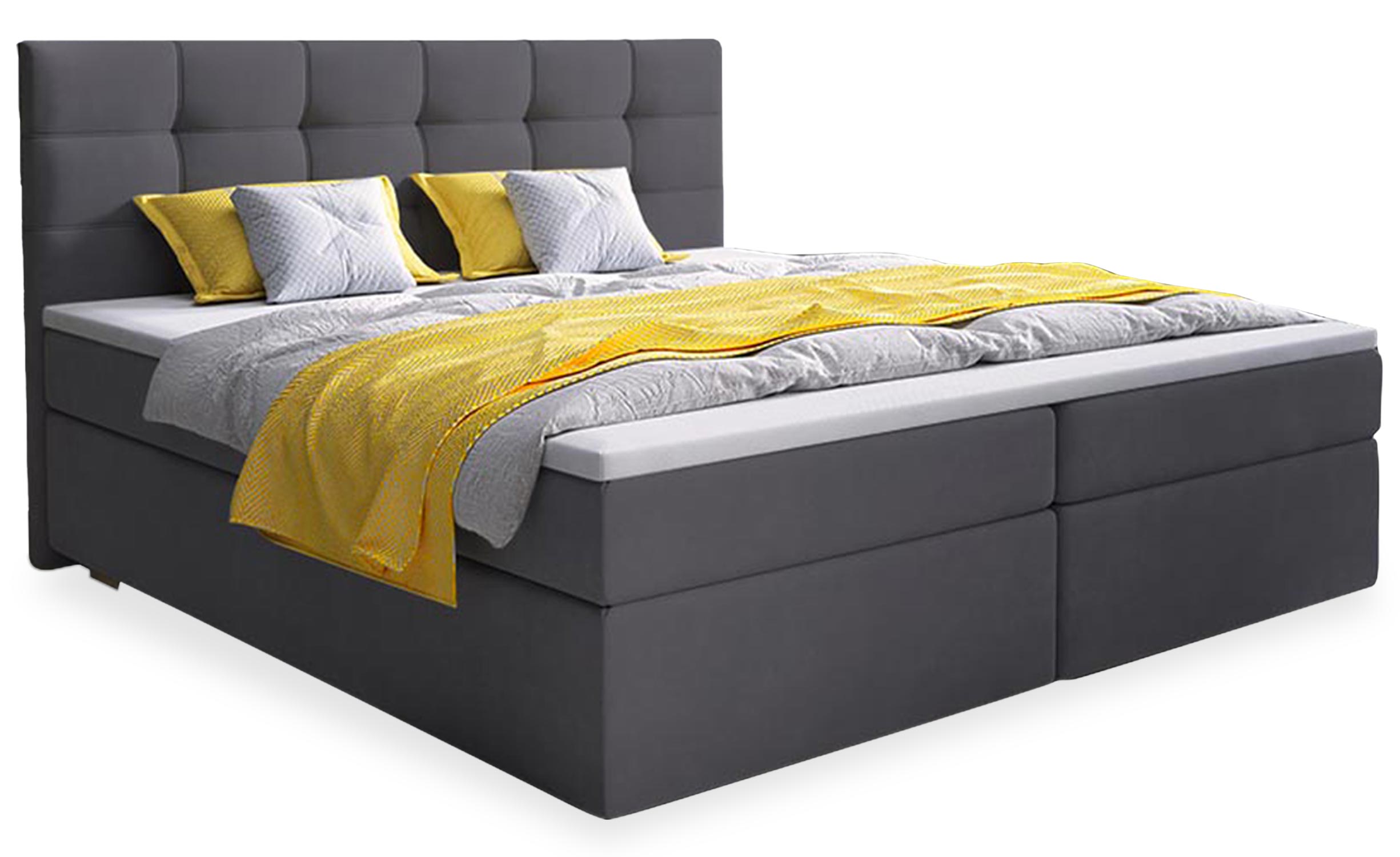 Rovinka Bett mit Bettkasten mit Matratze und Topper 140cm Stoff grau