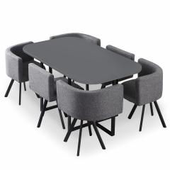 Table et chaises Oslo XL Gris et Tissu Gris