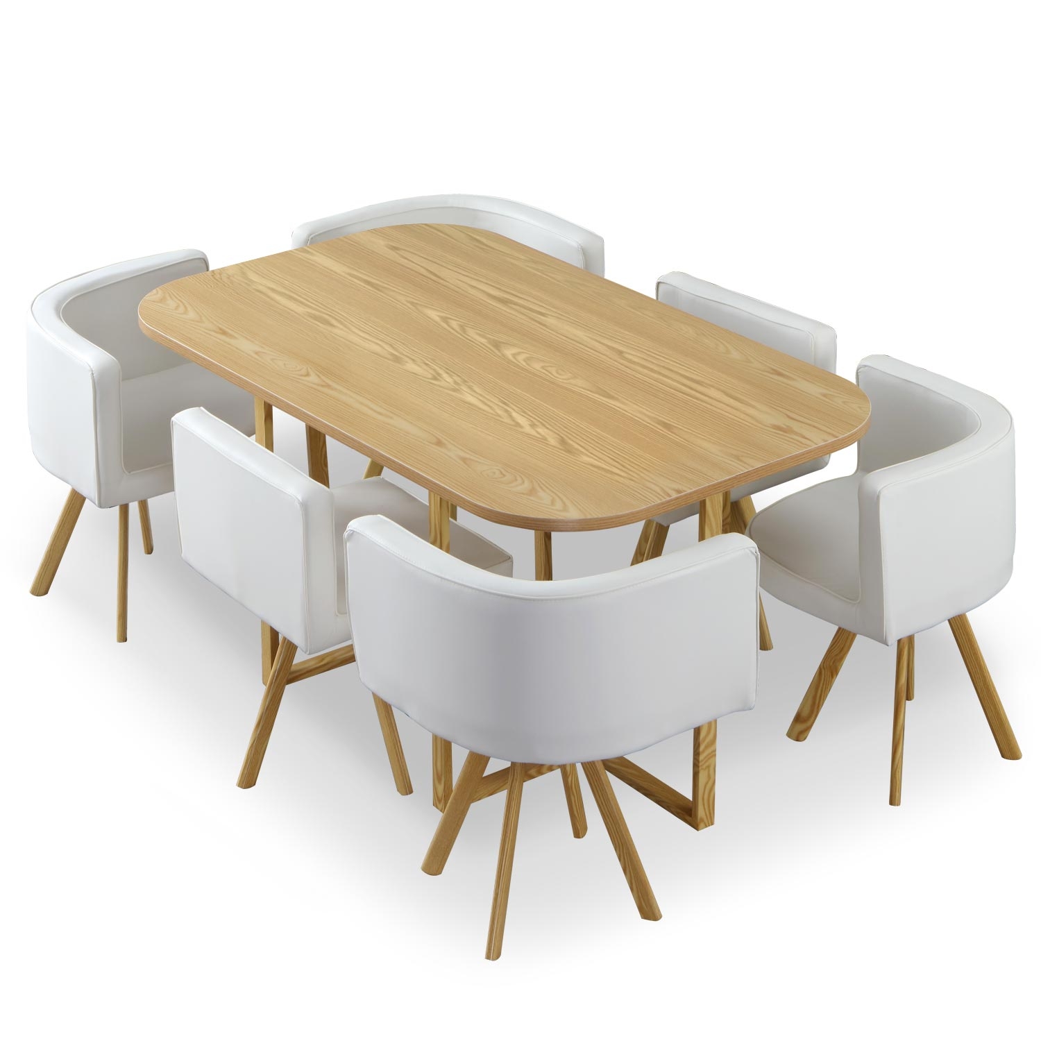 Table et chaises Oslo XL Chêne et Simili Blanc