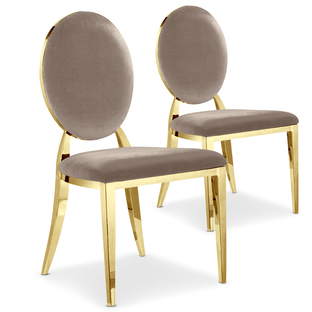 Sofia Set mit 2 Medaillon Stühlen mit Samtbezug Taupe