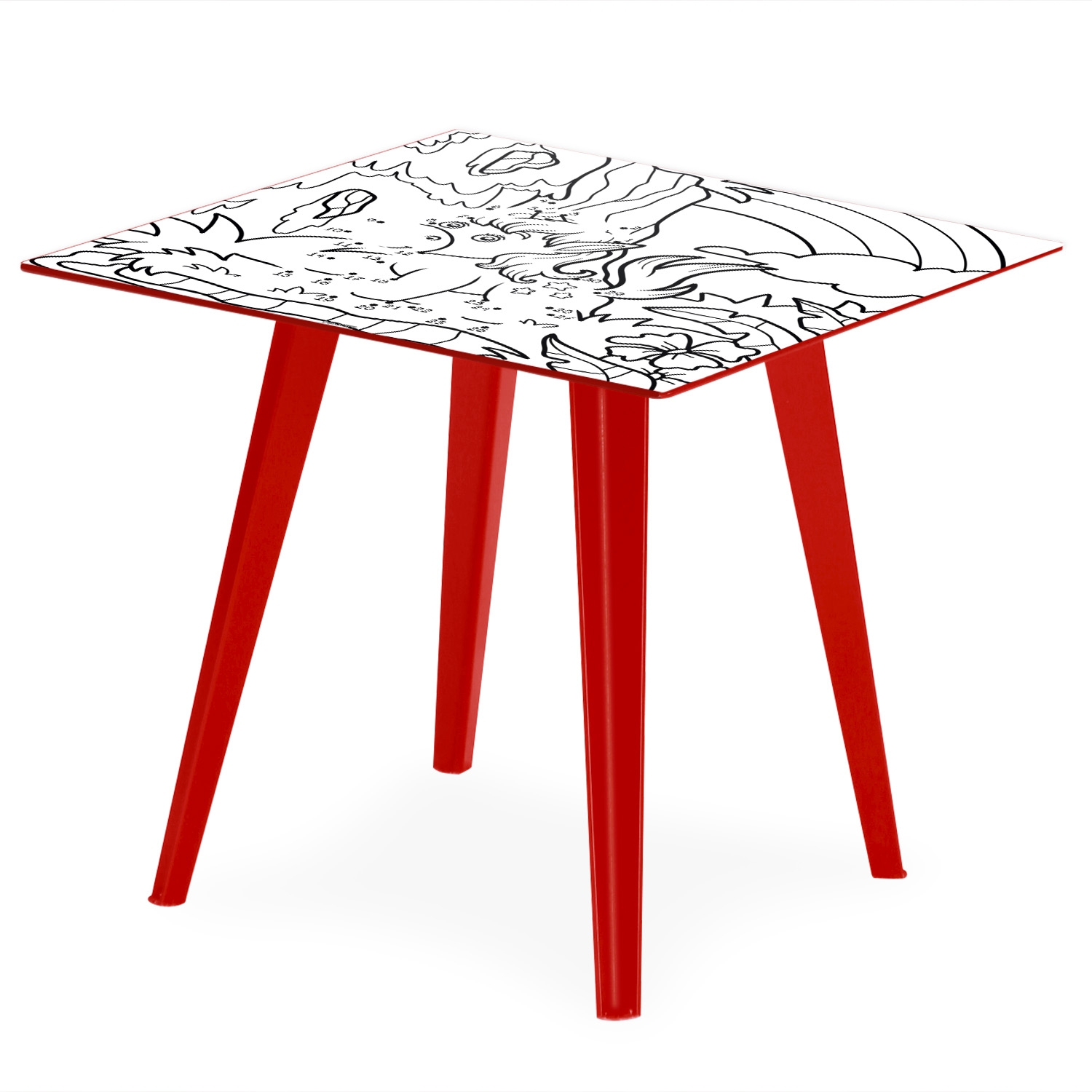 Blickfang Quadratischer, magnetischer Beistelltisch aus rotem Metall 40 cm mit 3 Tischsets Kids
