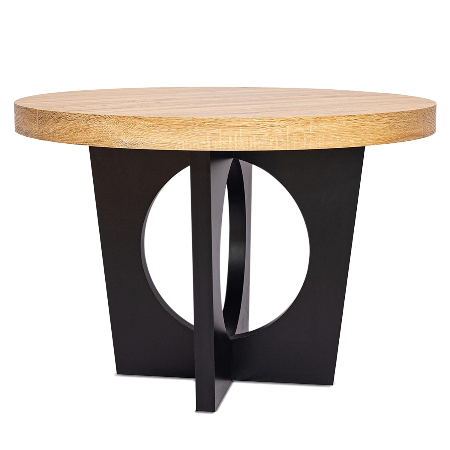 Ausziehbarer runder Tisch Kalipso Eiche hell und Schwarz