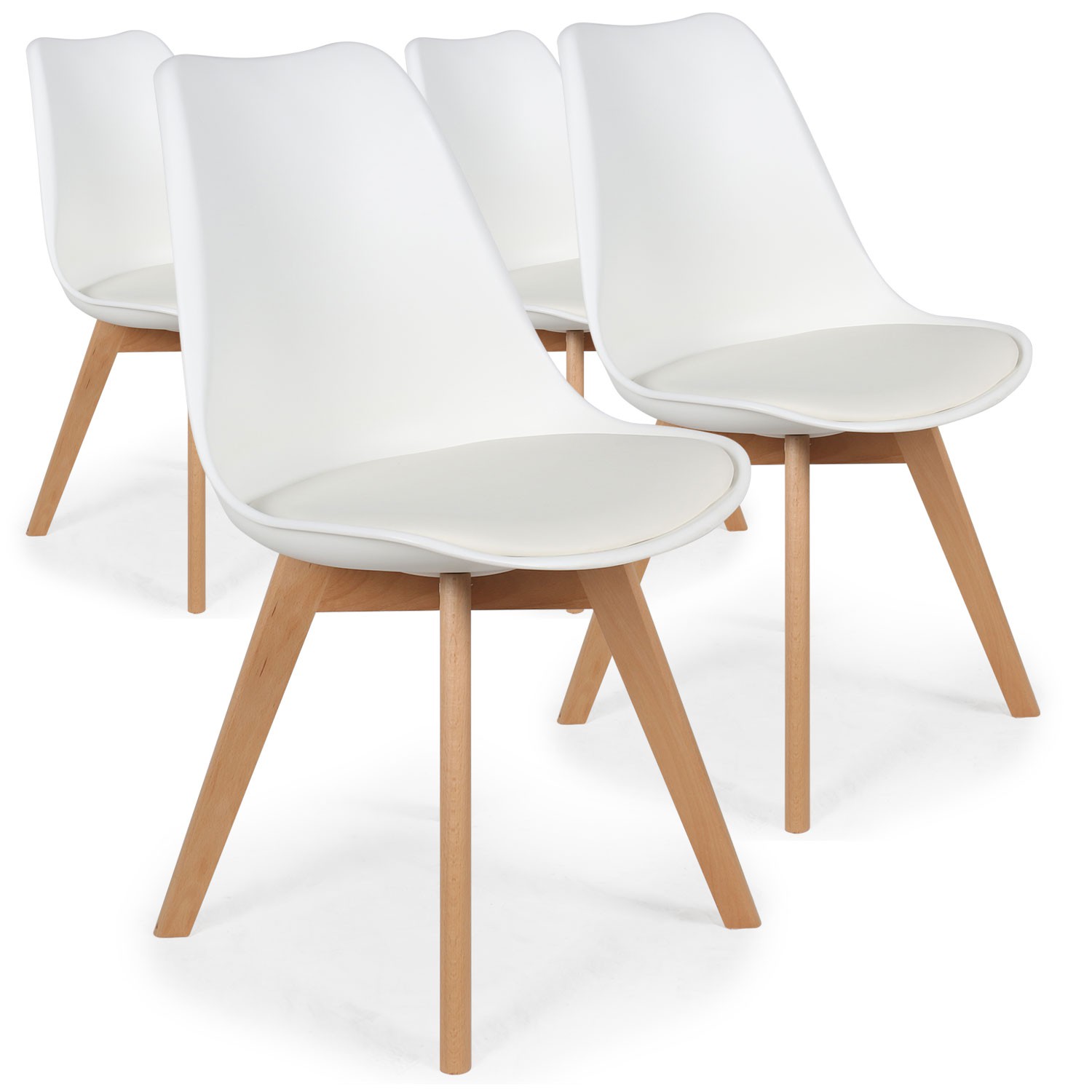 Conor Set mit 4 skandinavischen Stühlen Kunstleder Weiß