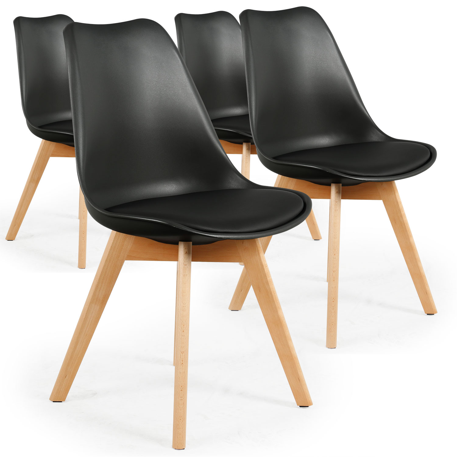 Bovary Set mit 4 skandinavischen Stühlen Schwarz